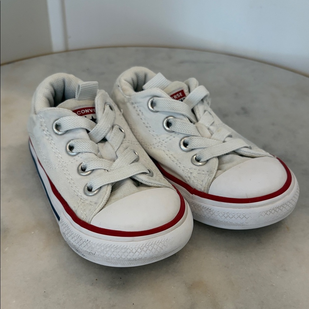 Converse Kids White Canvas Low-Top Sneakers with Red Trim